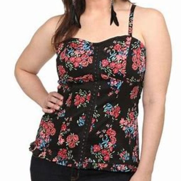 torrid Tops - NWT Torrid Black Floral Hookeye Corset Size 2